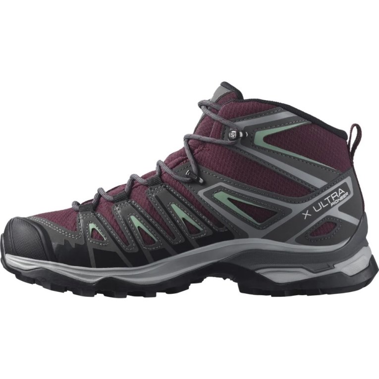 Burgundy / Dark Grey Salomon X Ultra Pioneer Mid CSWP Women's Hiking Boots | PH 87453T